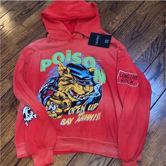 Lauren Moshi Poison Band Hoodie in Red Wash with Crystal Embellishments - Picture 4 of 8